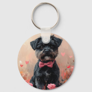 Porte-clés Affenpinscher avec des roses - Saint-Valentin