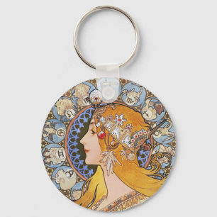 Porte-clés Affiche de Nouveau d'art de Mucha - zodiaque -
