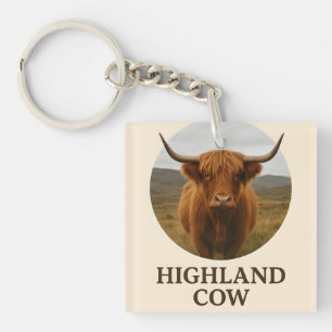Porte-clés Affiche de portrait de vache des Highlands avec "V