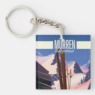Porte-clés Affiche de ski de Murren Suisse impression d'art.