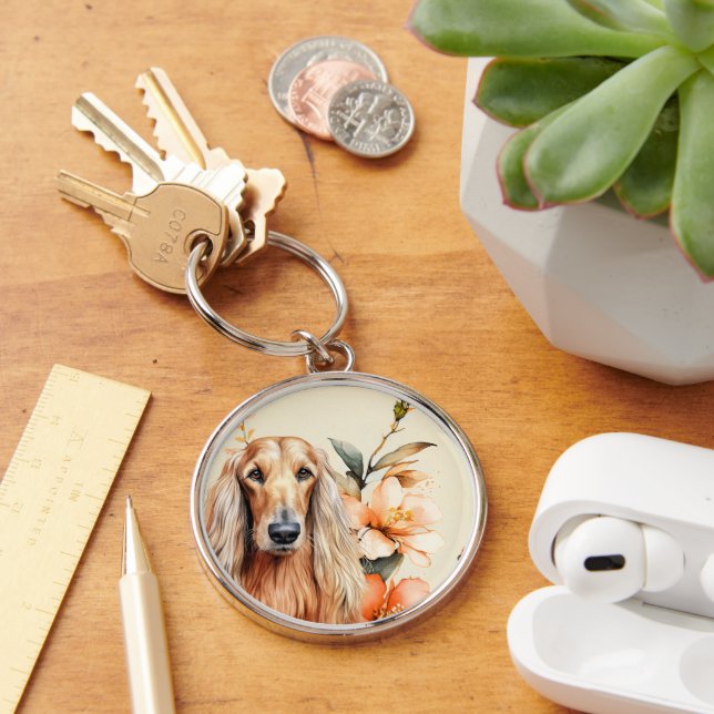 Porte-clés Afghan Hound Dog and Peach Lilies (Bureau)