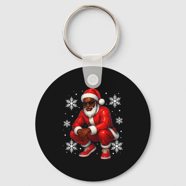 Porte-clés African American Cool Santa Claus Christmas Pajama (Recto)