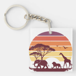 Porte-clés African Wildlife Silhouette Safari Design