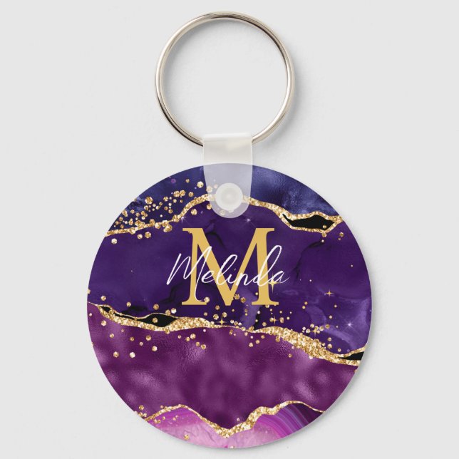 Porte-clés Agate des séquences de Parties scintillant violet  (Recto)
