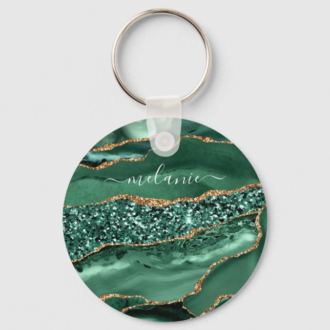 Porte-clés Agate Green Gold Parties scintillant Geode Marbre  (Recto)