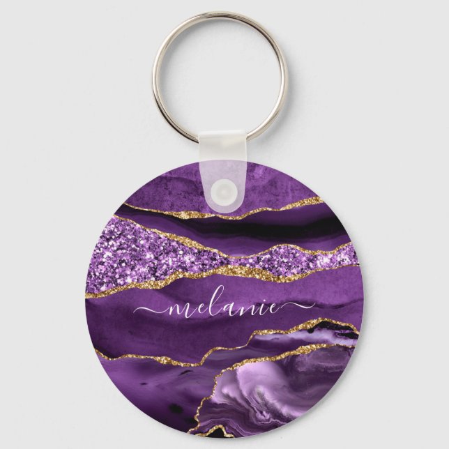 Porte-clés Agate Purple Gold Parties scintillant Nom personna (Recto)