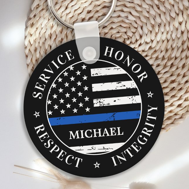 Porte-clés Agent de police Nom personnalisé Ligne bleue mince (Créateur téléchargé)