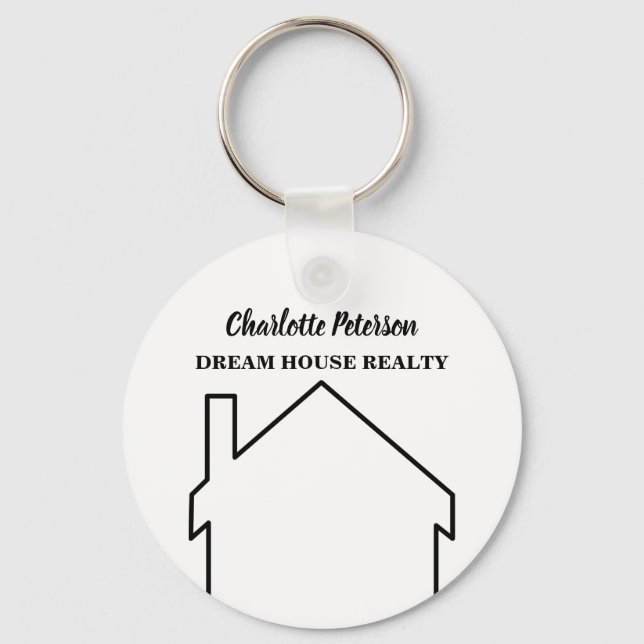 Porte-clés Agent Immobilier Maison Blanche Simple (Recto)
