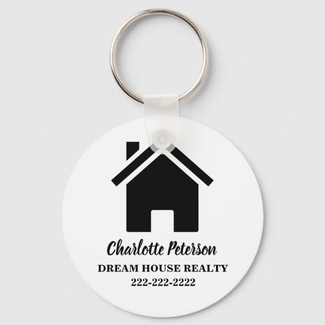 Porte-clés Agent Immobilier Noir Et Blanc Simple (Recto)