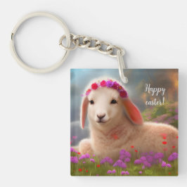 Porte-clés Agneau pâque mignon avec fleurs -