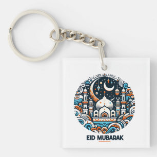Porte-clés Aïd Moubarak Décoré Croissant Coloré Mosquée Art
