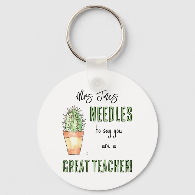 Porte-clés aiguilles à dire Merci cactus cadeau enseignant (Recto)