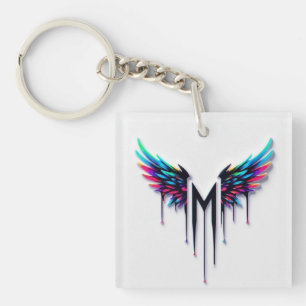 Porte-clés Ailes d'ange graphiques en couleur vive Monogramme