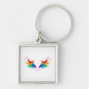 Porte-clés Ailes fluffy arc-en-ciel