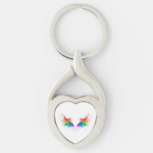Porte-clés Ailes fluffy arc-en-ciel