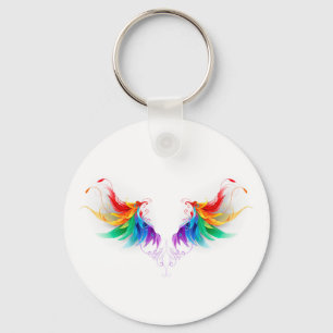 Porte-clés Ailes fluffy arc-en-ciel