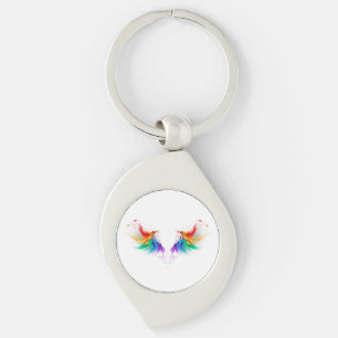 Porte-clés Ailes fluffy arc-en-ciel