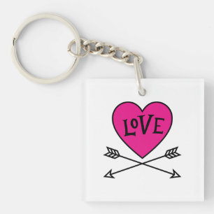 Porte-clés Aimant de cœur rose aux arcs de Cupidon AMOUR