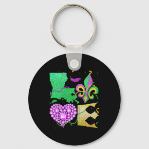 Porte-clés Aime Nola Louisiane Carte Perles Et Couronne Mardi