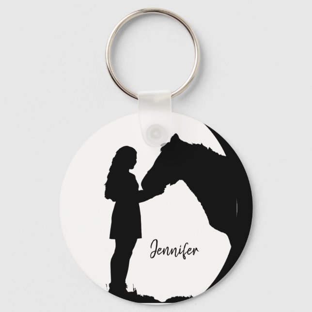 Porte-clés Aimez mon cheval Silhouette Girl Horses (Recto)