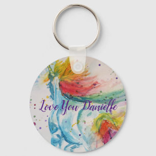 Porte-clés Aimez-vous Nom Rainbow Unicorn Watercolor Key Ring