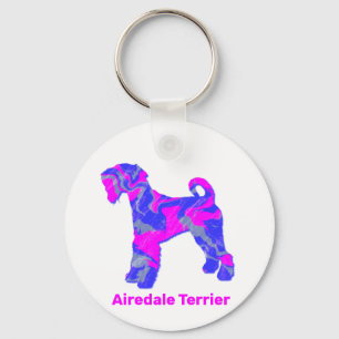 Porte-clés Airedale Terrier Chien fou rose chaud et bleu