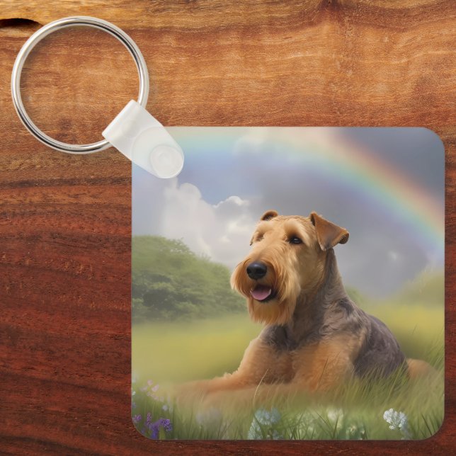 Porte-clés Airedale Terrier Rainbow Bridge Memorial Personnal (Recto)