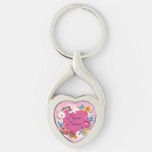 Porte-clés Ajouter des noms Texte Valentines Jour Rose Floral