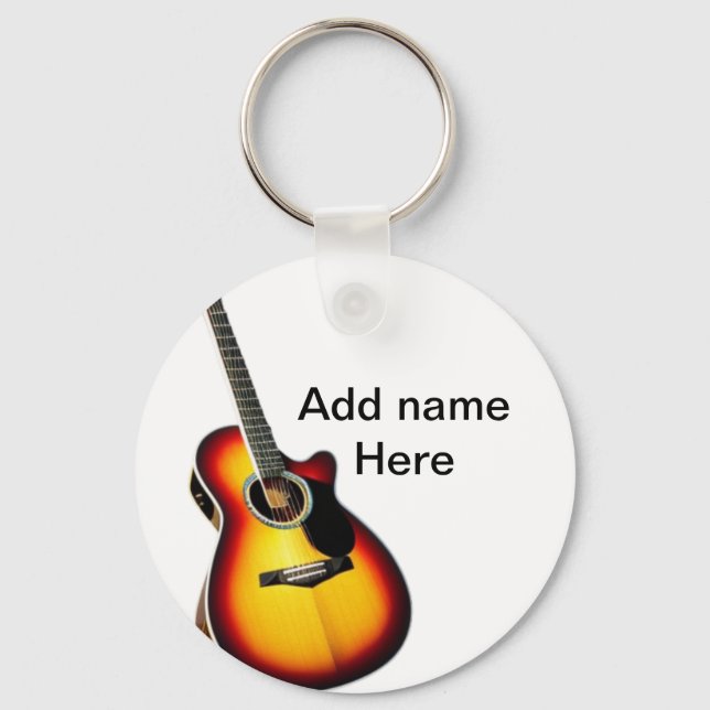 Porte-clés Ajouter votre nom texte brun acoustique guitare éd (Recto)
