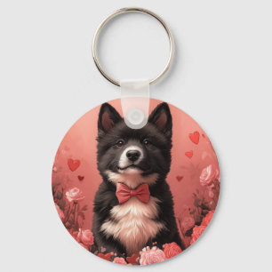 Porte-clés Akita Américain avec Roses - Saint-Valentin