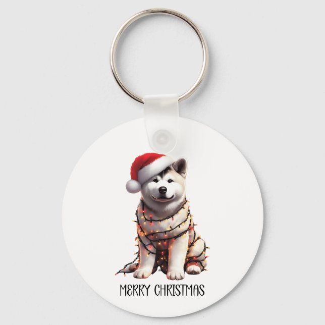 Porte-clés Akita Chien Enveloppé Dans La Lumière De Noël (Recto)