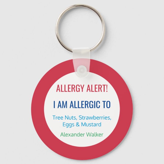 Porte-clés Alerte allergique pour enfants Allergie personnali (Recto)