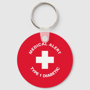 Porte-clés Alerte Médicale personnalisée rouge diabétique
