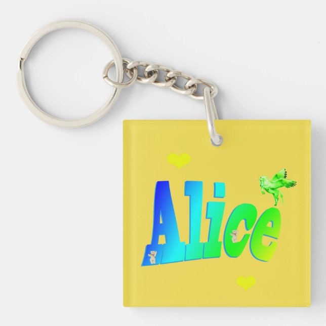 Porte-clés Alice, Girls Nom Logo Avec Coeurs, (Devant)