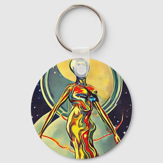 Porte-clés Alien de métal liquide femme art Abstrait (Recto)