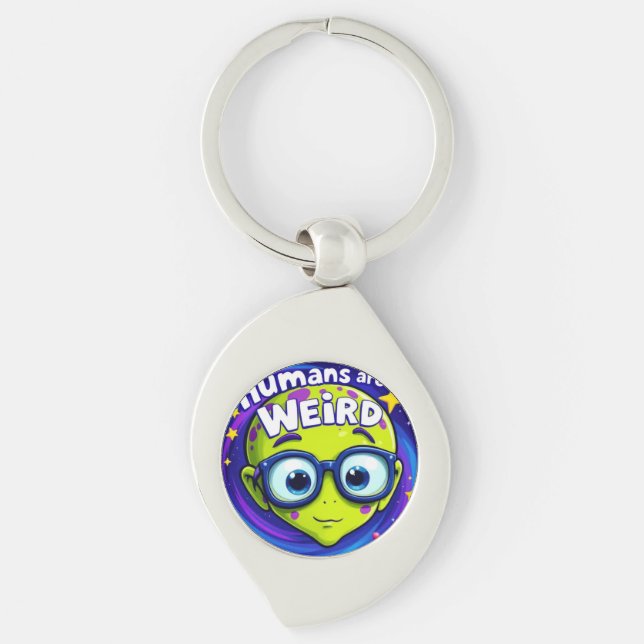 Porte-clés Alien drôle - Bouton spatial "Humans Are Weird" (Devant)