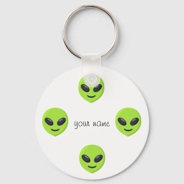 Porte-clés Alien Emoji Face et '' Votre nom ici " (Recto)