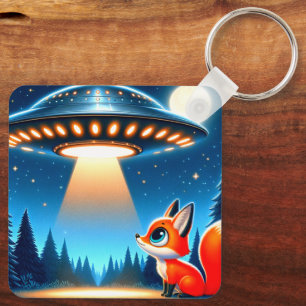 Porte-clés Alien vaisseau spatial et un renard
