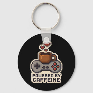 Porte-clés Alimenté par Café Pixel Art Joueur Amateur de Café