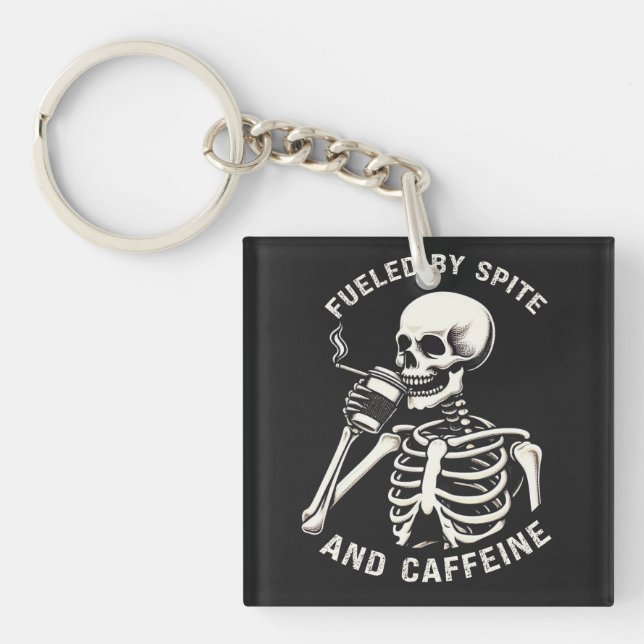 Porte-clés Alimenté par Spite and Caffeine Skeleton Coffee Lo (Devant)