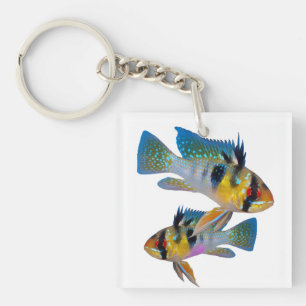 Porte-clés Allemand Blue Rams Cichlids Aquarium Fish Art