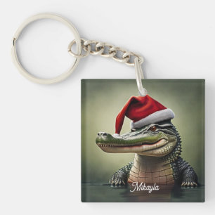 Porte-clés Alligator amusant à Santa Hat