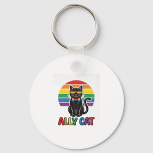 Porte-clés Ally Cat Rainbow Pride Vintage Chat T-Shirt Design