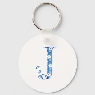 Porte-clés alphabet fleuri J (bleu et points)