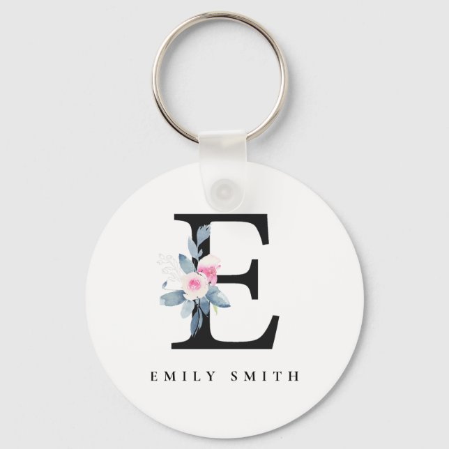 PORTE-CLÉS ALPHABÈTES FLORAUX BLEUS DOUX NOM LETTRE E (Recto)