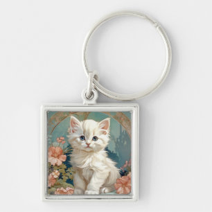 Porte-clés Alphonse Mucha Style Chat blanc