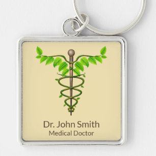 Porte-clés Alternative Medical Caduceus Green Leaves Beige