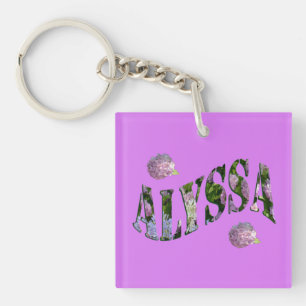 Porte-clés Alyssa, Nom Logo Fait Avec Hydrangeas,