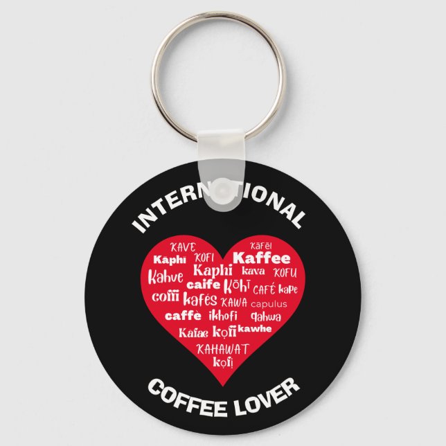 Porte-clés AMATEUR DE CAFÉ multilingue personnalisé (Recto)