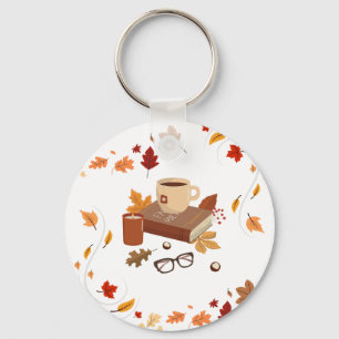 Porte-clés amateur de livres de café aux feuilles